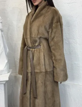 Элегантная норковая шуба кимоно с V-образным воротником в цвете Pastel