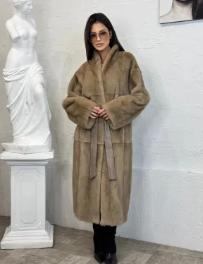 Элегантная норковая шуба кимоно с V-образным воротником в цвете Pastel