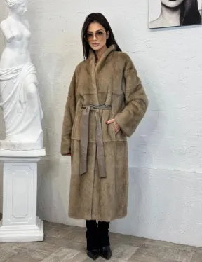 Элегантная норковая шуба кимоно с V-образным воротником в цвете Pastel