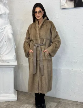 Элегантная норковая шуба кимоно с V-образным воротником в цвете Pastel