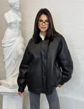 Кожаная дубленка из овчины женская, зима - 2025 