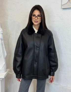 Кожаная дубленка из овчины женская, зима - 2025 