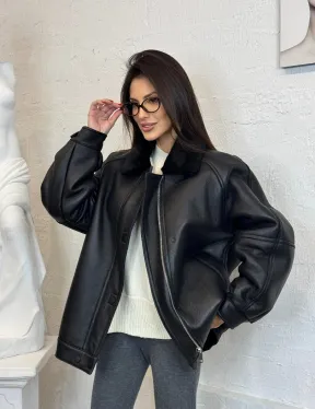 Кожаная дубленка из овчины женская, зима - 2025 