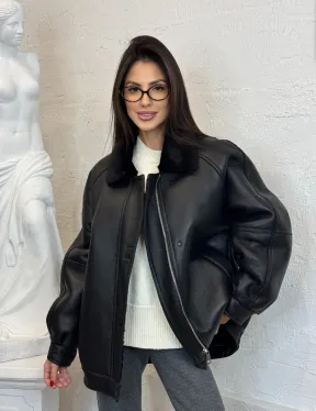 Кожаная дубленка из овчины женская, зима - 2025 