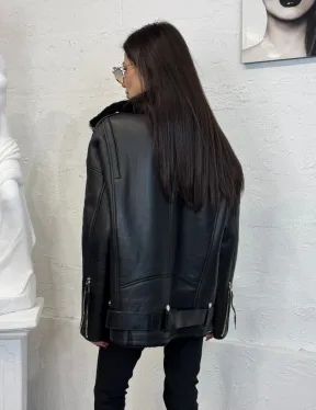 Дубленка зимняя авиатор из натуральной овчины - цвет черный