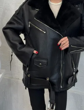 Дубленка зимняя авиатор из натуральной овчины - цвет черный