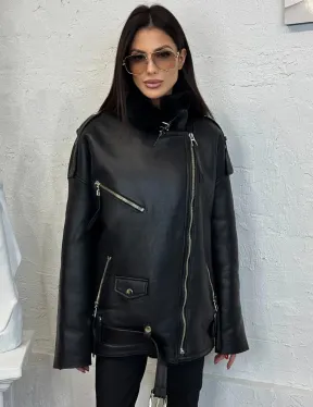 Дубленка зимняя авиатор из натуральной овчины - цвет черный