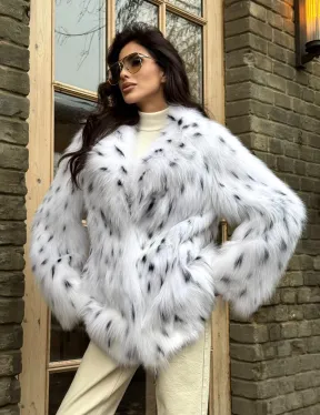 Шуба из цельных шкур натурального меха лисы под рысь (ручная работа)