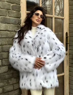 Шуба из цельных шкур натурального меха лисы под рысь (ручная работа)