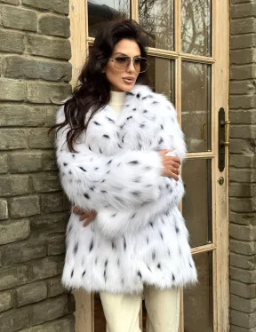 Шуба из цельных шкур натурального меха лисы под рысь (ручная работа)