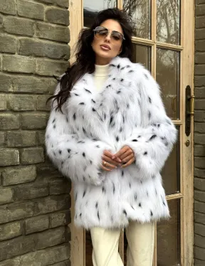 Шуба из цельных шкур натурального меха лисы под рысь (ручная работа)
