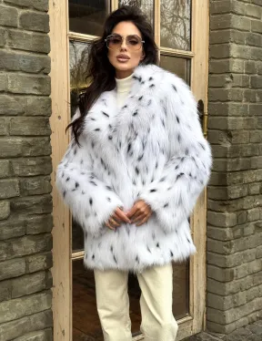Шуба из цельных шкур натурального меха лисы под рысь (ручная работа)