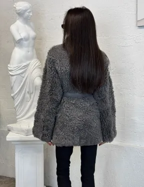 Двухсторонняя женская шуба - дублёнка из меха тиградо, стойка воротник