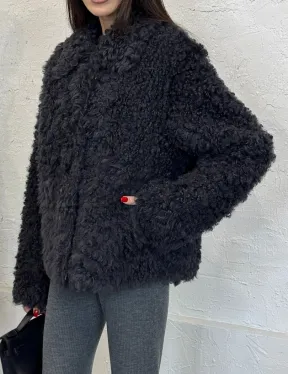 Короткая шуба - дубленка из натуральной овчины,  воротник апаш