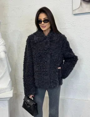 Короткая шуба - дубленка из натуральной овчины,  воротник апаш