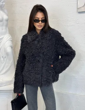 Короткая шуба - дубленка из натуральной овчины,  воротник апаш