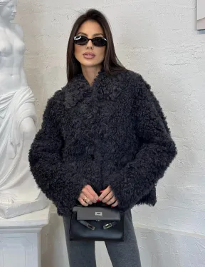 Короткая шуба - дубленка из натуральной овчины,  воротник апаш