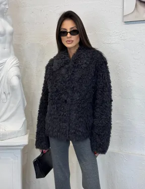 Короткая шуба - дубленка из натуральной овчины,  воротник апаш