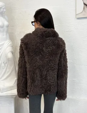 Полушубок - куртка женская из натуральной овчины с воротником апаш