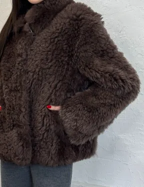 Полушубок - куртка женская из натуральной овчины с воротником апаш