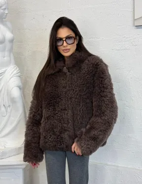 Полушубок - куртка женская из натуральной овчины с воротником апаш