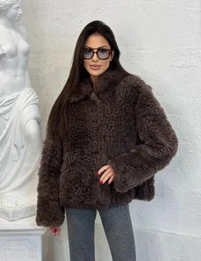 Полушубок - куртка женская из натуральной овчины с воротником апаш