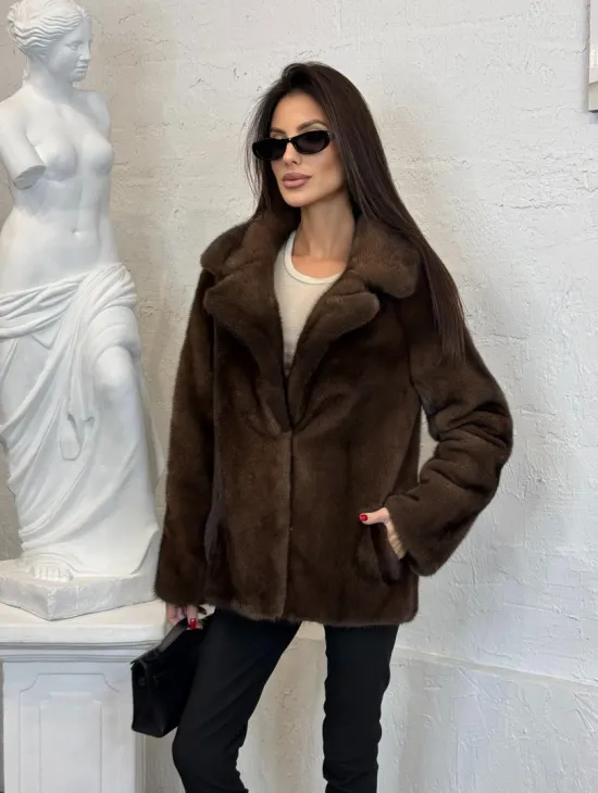 Меховой жакет из плюшевой норки Velvet английский воротник