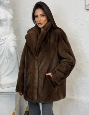 Женский жакет - полушубок Oversize из плюшевой норки Velvet английский воротник