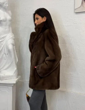 Женский жакет - полушубок Oversize из плюшевой норки Velvet английский воротник