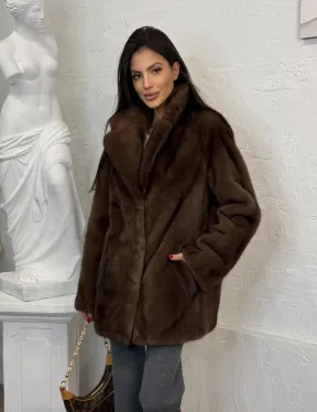 Женский жакет - полушубок Oversize из плюшевой норки Velvet английский воротник