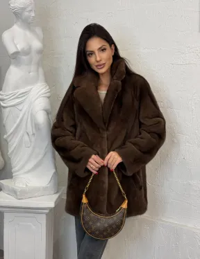 Женский жакет - полушубок Oversize из плюшевой норки Velvet английский воротник