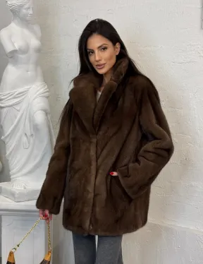 Женский жакет - полушубок Oversize из плюшевой норки Velvet английский воротник