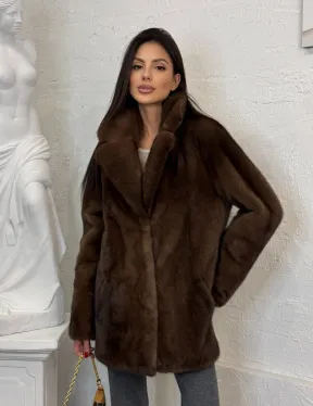 Женский жакет - полушубок Oversize из плюшевой норки Velvet английский воротник