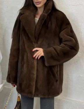 Женский жакет - полушубок Oversize из плюшевой норки Velvet английский воротник