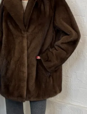 Женский жакет - полушубок Oversize из плюшевой норки Velvet английский воротник