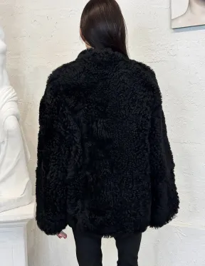 Черный двухсторонний полушубок из натурального меха овчины