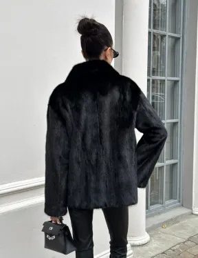 Черная норковая шуба - жакет с английским воротником