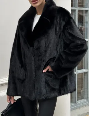 Черная норковая шуба - жакет с английским воротником