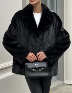 Черная норковая шуба - жакет с английским воротником