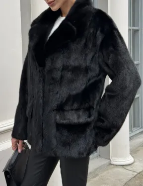 Черная норковая шуба - жакет с английским воротником