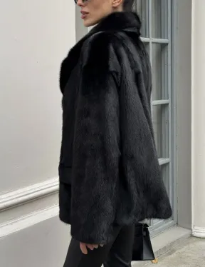 Черная норковая шуба - жакет с английским воротником