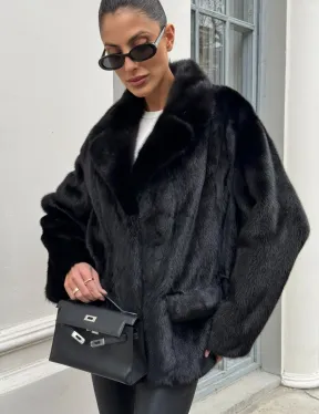 Черная норковая шуба - жакет с английским воротником