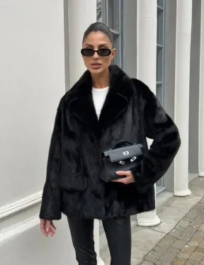 Черная норковая шуба - жакет с английским воротником