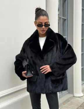 Черная норковая шуба - жакет с английским воротником