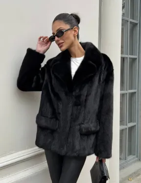 Черная норковая шуба - жакет с английским воротником