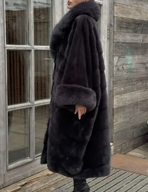 Женская норковая шуба в стиле «Бохо» с отделкой на воротнике и рукавах из меха песца