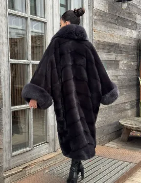 Женская норковая шуба в стиле «Бохо» с отделкой на воротнике и рукавах из меха песца