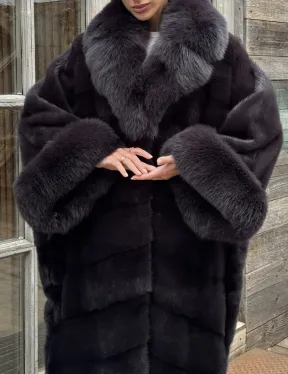Женская норковая шуба в стиле «Бохо» с отделкой на воротнике и рукавах из меха песца