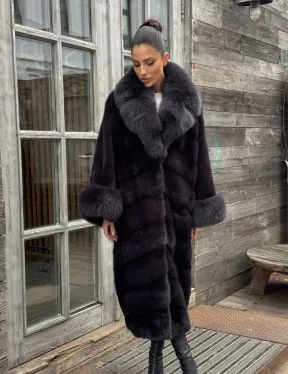 Женская норковая шуба в стиле «Бохо» с отделкой на воротнике и рукавах из меха песца