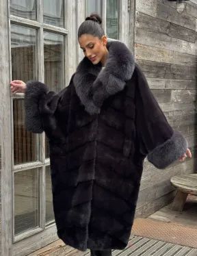 Женская норковая шуба в стиле «Бохо» с отделкой на воротнике и рукавах из меха песца